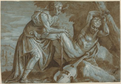 Apolo e Marsyas, c.1600 (desenho a tinta) de Zenon Veronese