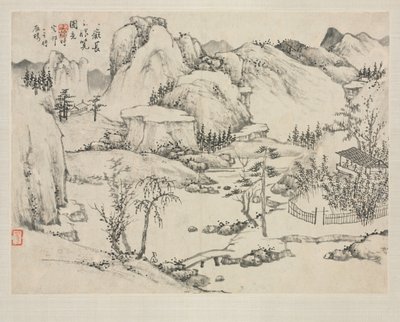 Álbum de Paisagem em Vários Estilos: Cenário do Monte. Changbai depois de Huang Gongwang, 1684. de Zha Shibiao