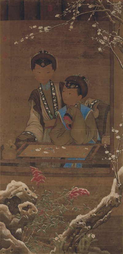 Senhoras (pergaminho suspenso, tinta e cor sobre seda) de Zhang Tingyan (1735-1794) Wang Zhicheng