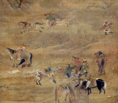 Cavaleiro mongol a perseguir um cavalo. Detalhe. Pintura em seda por Fou Tchao Mong (1254-1322). Yuan Dynasty (1206-1368 d.C.) Paris, Museu Guimet, Museu Nacional de Artes Asiáticas de Zhao Mengfu Chao Meng Fu or