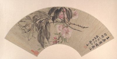 Flores de pêssego e peônia, ca. 1860. de Zhao Zhiqian