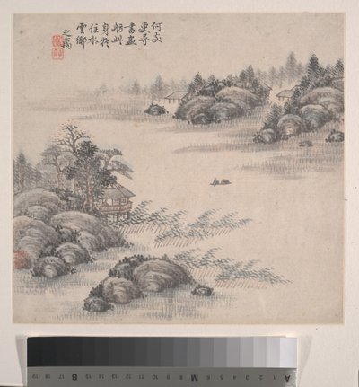 Paisagens, datado de 1875 (álbum de doze folhas; tinta e cor sobre papel) de Zhiwan Zhang