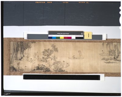 Vida dos pescadores ao longo do rio, século 18 (tinta e cor na seda, handscroll) de Zhou Shanguan