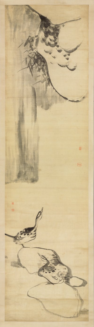 Pássaros e patos (tinta sobre cetim) de Zhu da Bada Shanren