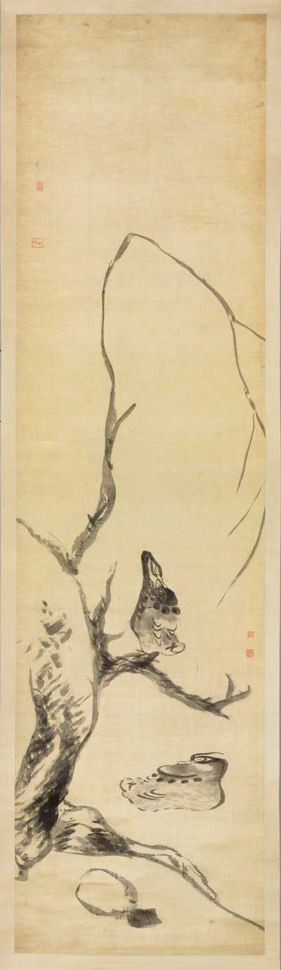 Pássaros e patos (tinta sobre cetim) de Zhu da Bada Shanren