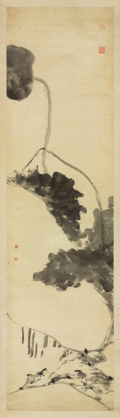 Pássaros e patos (tinta sobre cetim) de Zhu da Bada Shanren
