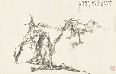 Paisagens e flores, álbum de seis folhas de Zhu da Bada Shanren