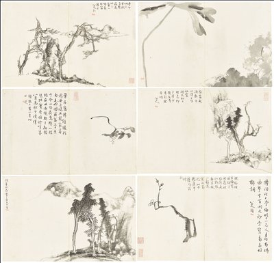Paisagens e flores, álbum de seis folhas de Zhu da Bada Shanren