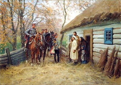 Patrulha de cavalaria na frente de uma casa de Zygmunt Rozwadowski