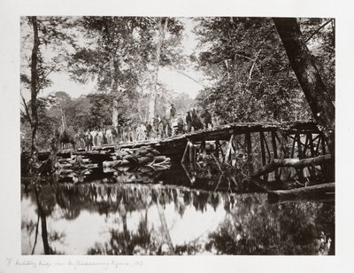 Uma ponte militar sobre o Chickahominy, Virgínia, EUA, c 1862 de Ferdinand Georg Waldmuller