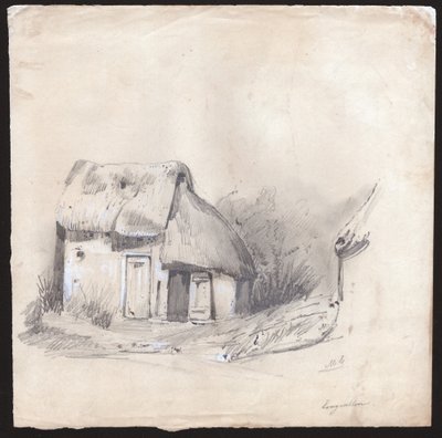 Uma casa de palha no centro da França. cerca de 1830 (ilustração) de . .