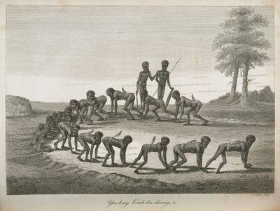 Homens aborígenes imitando cães, Austrália de Frederick (attr. to) Barnard