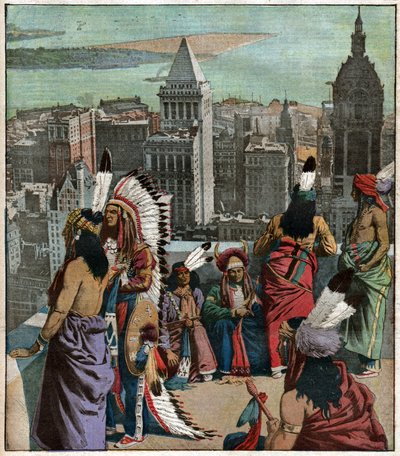 Amerindiens pieds noirs a New York. Americanos nativos de pés negros em Nova Iorque. de Ferdinand Georg Waldmuller
