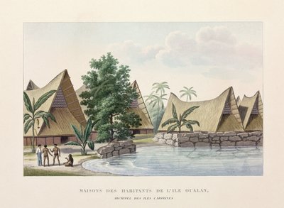 Casas de Arquitectura em Oualan, Ilhas Caroline de Frederick (attr. to) Barnard