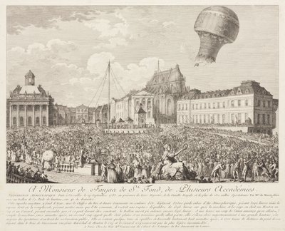 Ascensão de um Balão Montgolfier em Versailles de Frederick (attr. to) Barnard