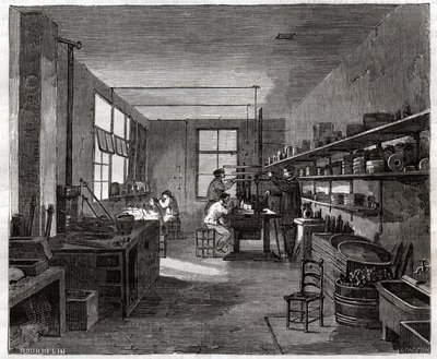 Atelier de galvanoplastie. Oficina de galvanoplastia. de Frederick (attr. to) Barnard