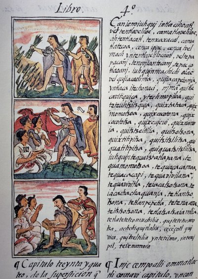 Crenças e superstições, Livro IV do Codex Florentino, Versão bilíngüe em espanhol e nahuatl, História Geral das Coisas da Nova Espanha (Historia general de las cosas de Nueva Espana), civilização asteca de Georg Carl Heinrich Dollmann