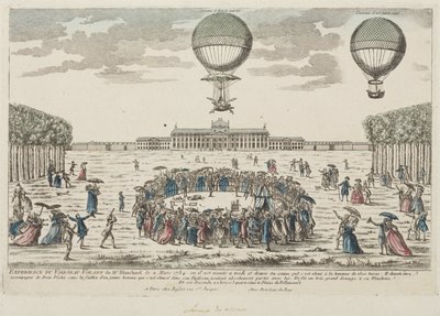 A primeira subida de Blanchard em um balão, 2 de março de 1784 de Frederick (attr. to) Barnard