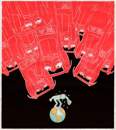 Carros atacando o último pedestre na terra. 1929 (Caricatura) de . .