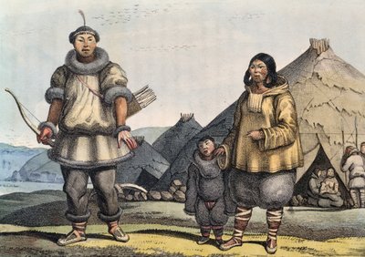 Família Chukchi em frente à cabana, Estreito de Bering, Rússia, por Louis Choris (1795-1828) de Georg Carl Heinrich Dollmann