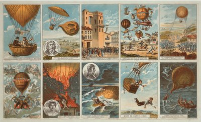 Colecionando Cartões com Imagens de Eventos na História do Balonismo de 1795 a 1846, c.1900 (cromolitografia) de . .