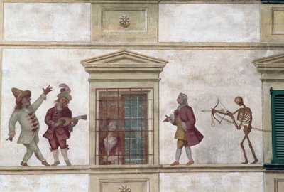 Dança da Morte, fresco, casa Milesi, Cassiglio, Lombardia, Itália de Georg Carl Heinrich Dollmann