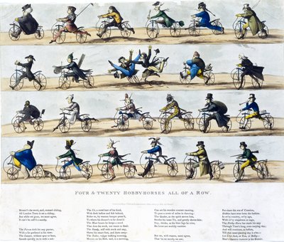 Draisiennes dite velocipedes: Quatro e Vinte Cavalos de Hobby, todos em Fila. de Ferdinand Georg Waldmuller