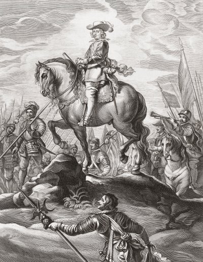 Fernando da Áustria liderando tropas sobre os Alpes, julho de 1634 de . .
