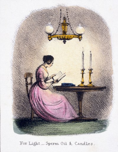 Para luz, óleo de esperma e velas", c 1845 de Frederick (attr. to) Barnard