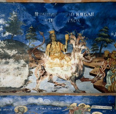 Fresco no Mosteiro de Timios Prodromos, Serres, Macedónia Central, Grécia de Georg Carl Heinrich Dollmann