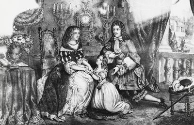 O Rei Luís XIV e sua filha imploram à Duquesa Luísa de La Valliere que não se retire para o convento. de Georg Carl Heinrich Dollmann