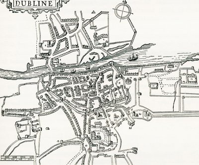 Mapa de Dublin, Irlanda em 1610, de Nosso Próprio País publicado em 1898 de Ferdinand Georg Waldmuller