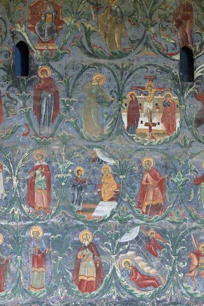 Mosteiro (manastirea Sucevita). A Igreja. Exterior. A parede sul. Pintura mural. de . .
