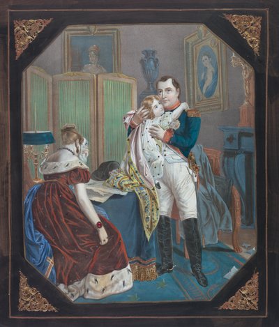 Napoleão e Imperatriz Marie-Louise com o Rei de Roma, c.1860 (litografia) de . .