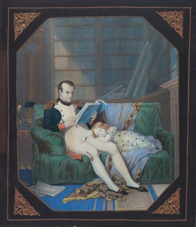 Napoleão em seu estudo com o rei de Roma, c.1860 (litografia) de . .