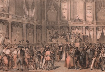 Plebiscito para anexação à Itália, sala da Universidade de Nápoles, Campânia, Risorgimento italiano, litografia de Carlo Perrin de desenho de Carlo Bossoli (1815-1884), 22x15 cm de William Walcutt