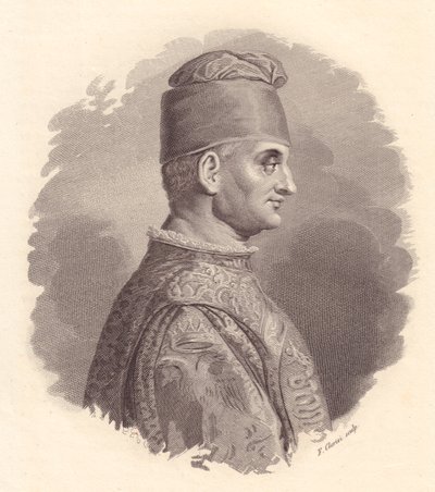 Retrato do Duque de Milão, Filippo Maria Visconti (1392-1447), gravura em cobre de F Clerici a partir de retrato publicado por Antonio Campo de William Walcutt