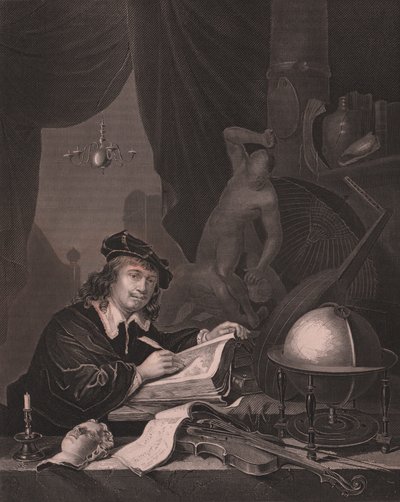 Retrato do pintor holandês Gerrit Dou (1613-1675), gravura de Albert Henry Paine do quadro Gerrit Dou, da Galeria Real de Payne Dresden, de Albert Henry Payne, H Payne Dresden e Leipzig Publisher, cerca de 1840 de William Walcutt