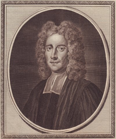 Retrato do filósofo inglês Samuel Clarke (1675-1729), gravura em cobre de John Goldar (1729-1795) de pintura de Gibson de William Walcutt
