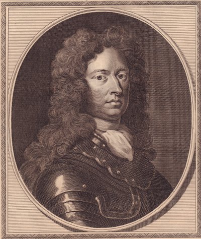 Retrato do soldado inglês Thomas Tollemache (cerca de 1651-1694), gravura em cobre de John Goldar (1729-1795) de pintura de G Kneller de William Walcutt