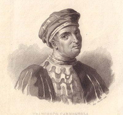 Retrato do líder militar italiano Francesco da Bussone também conhecido como Carmagnola (1380-1432), gravura em cobre de E Silvestri da pintura de William Walcutt