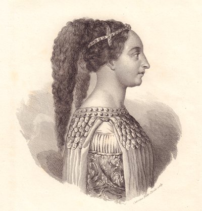 Retrato da nobre italiana Isotta degli Atti (cerca de 1432-1474), gravura em cobre de Caterina Piotti-Pirola de William Walcutt