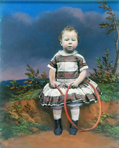 Retrato de uma criança com um aro, ambrotipo de cor de mão, c 1860 de Ferdinand Georg Waldmuller