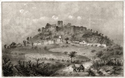 Ruínas do castelo de Preny, Lorraine. cerca de 1860 (Gravura) de . .