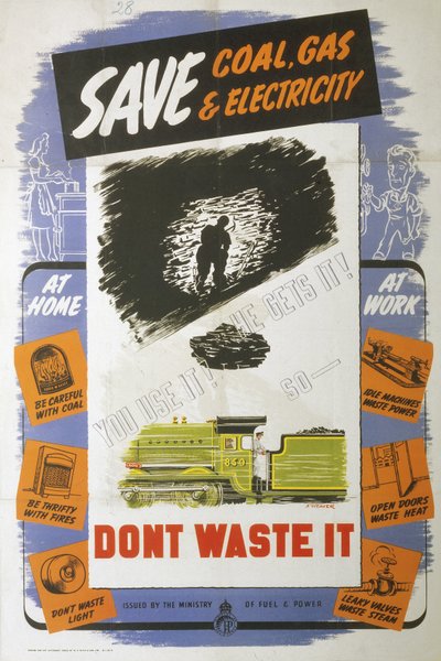 Cartaz "Poupe Carvão, Gás e Electricidade", Ministério dos Combustíveis e da Energia de Ferdinand Georg Waldmuller