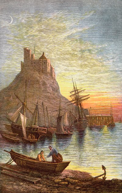 A Ilha Sagrada de Lindisfarne mostrando o castelo. de . .