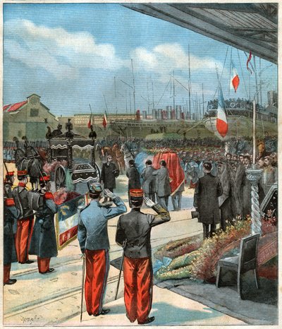 O corpo do explorador francês Pierre Savorgnan de Brazza rapatriado de Dakar (Senegal) a Paris (ilustração) de John Pardon