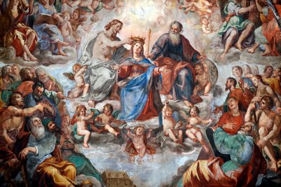 A coroação da Virgem. Fresco. A igreja de San Donato. Génova. Itália. de . .