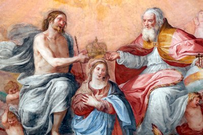 A coroação da Virgem. Fresco. A Basílica de Santissima Annunziata del Vastato. Génova. Itália. de . .