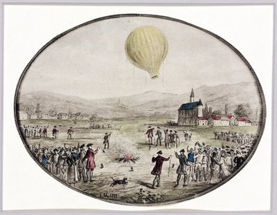 A primeira subida de balão público, 5 de Junho de 1783 de Frederick (attr. to) Barnard